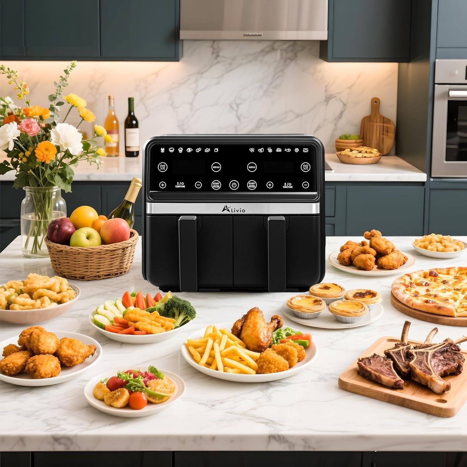 Dual Basket Air Fryer 9L | 14 Programs, LED Touch, 360° Crisping Low-Oil Cooking