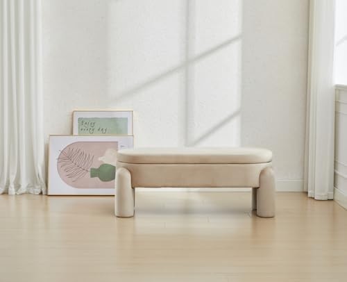 Velvet Upholstered Storage Bench Modern Bedroom Window Seat Khaki