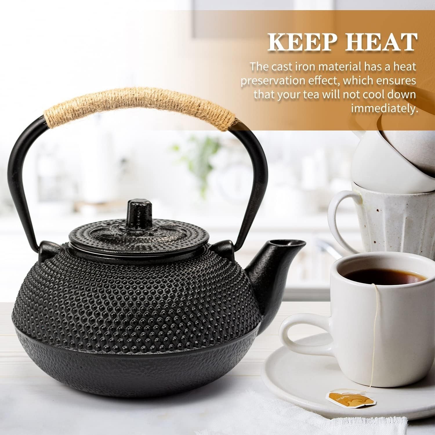 Cast Iron Teapot 900ml Japanese Tetsubin Tea Pot w/ Infuser Black