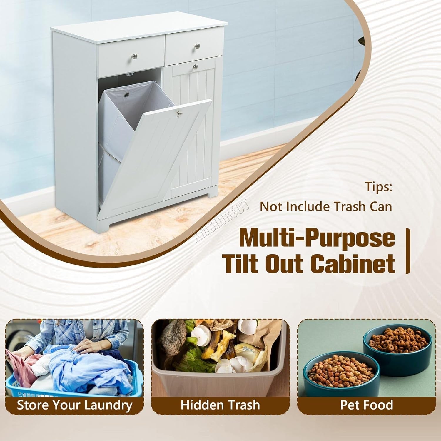 Bathroom Laundry Cabinet Tilt Out Storage with Drawers & Baskets White