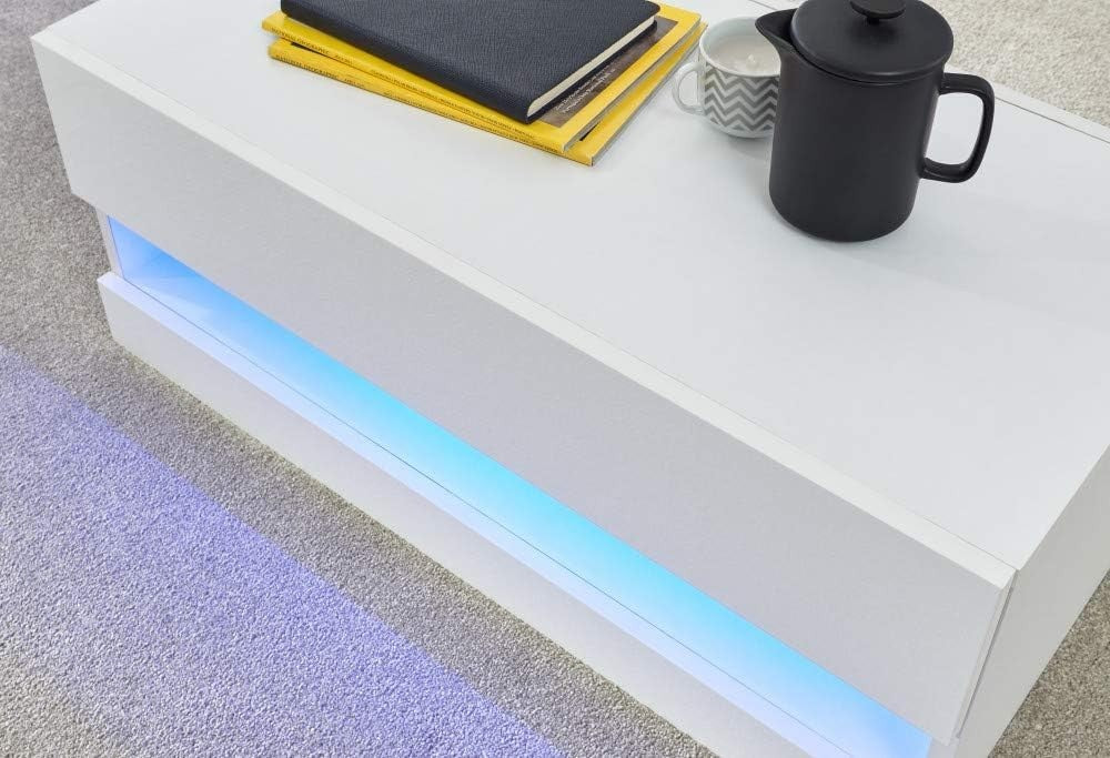 LED Coffee Table with Storage & High Gloss Finish – White Modern TV Unit