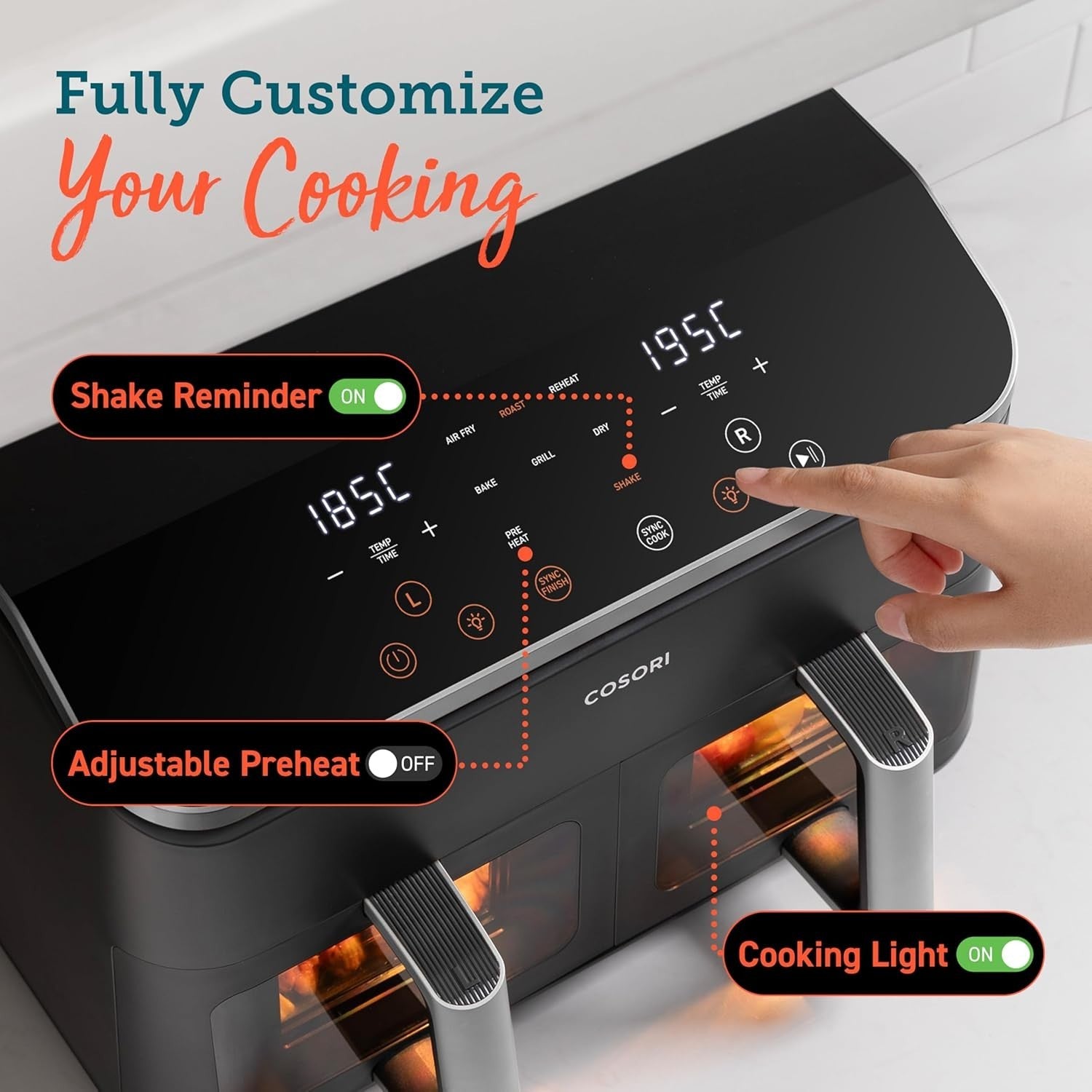 6.4L Dual Heat Smart Air Fryer No Shake No Preheat App Control 12 Functions