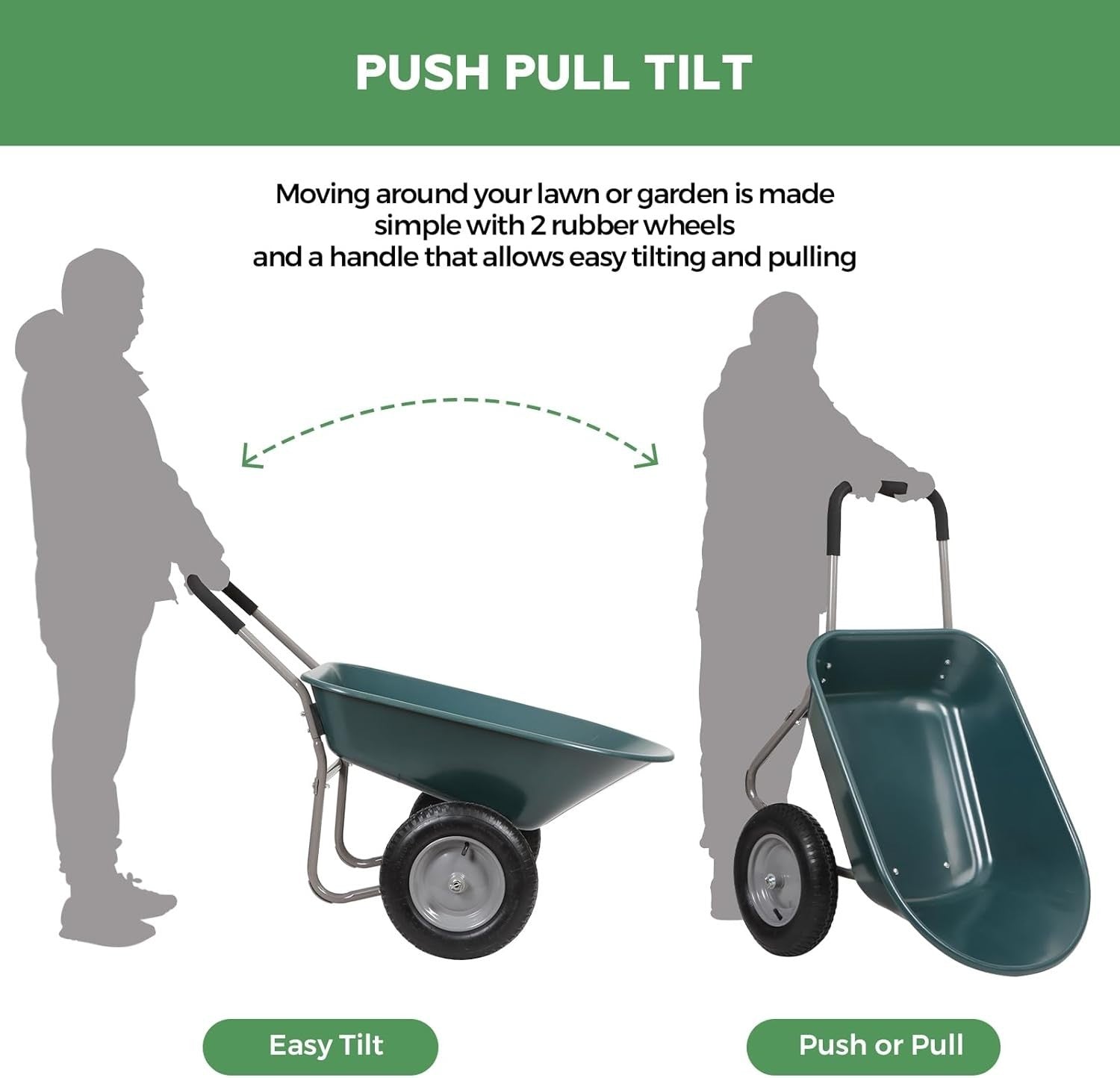 85L 2-Wheel Garden Trolley – Green Heavy Duty Cart w/ Pneumatic Tyres 150kg Load