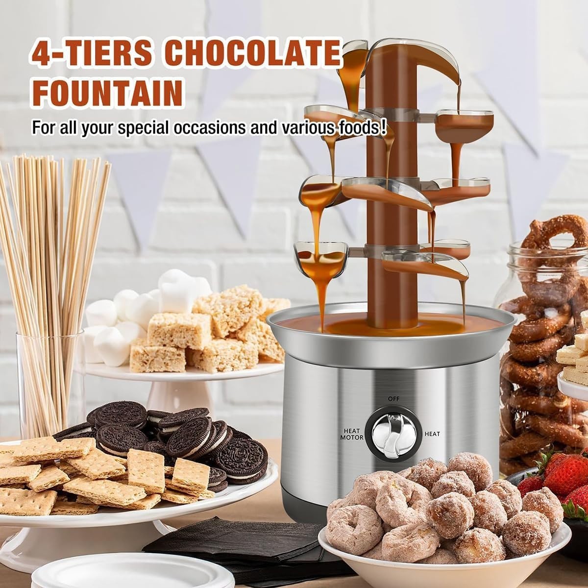 4 Tier Chocolate Fountain Machine Stainless Steel Fondue Party 170W