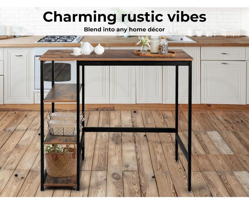 Rustic Bar Table Desk with Storage Shelves Industrial Style 120cm for Home