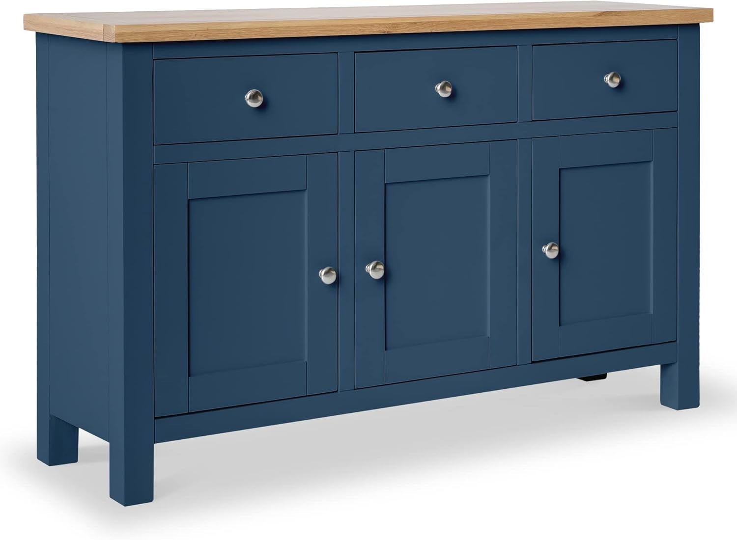 Navy Blue Sideboard Oak Top 3 Drawer Cupboard Cabinet for Living Room