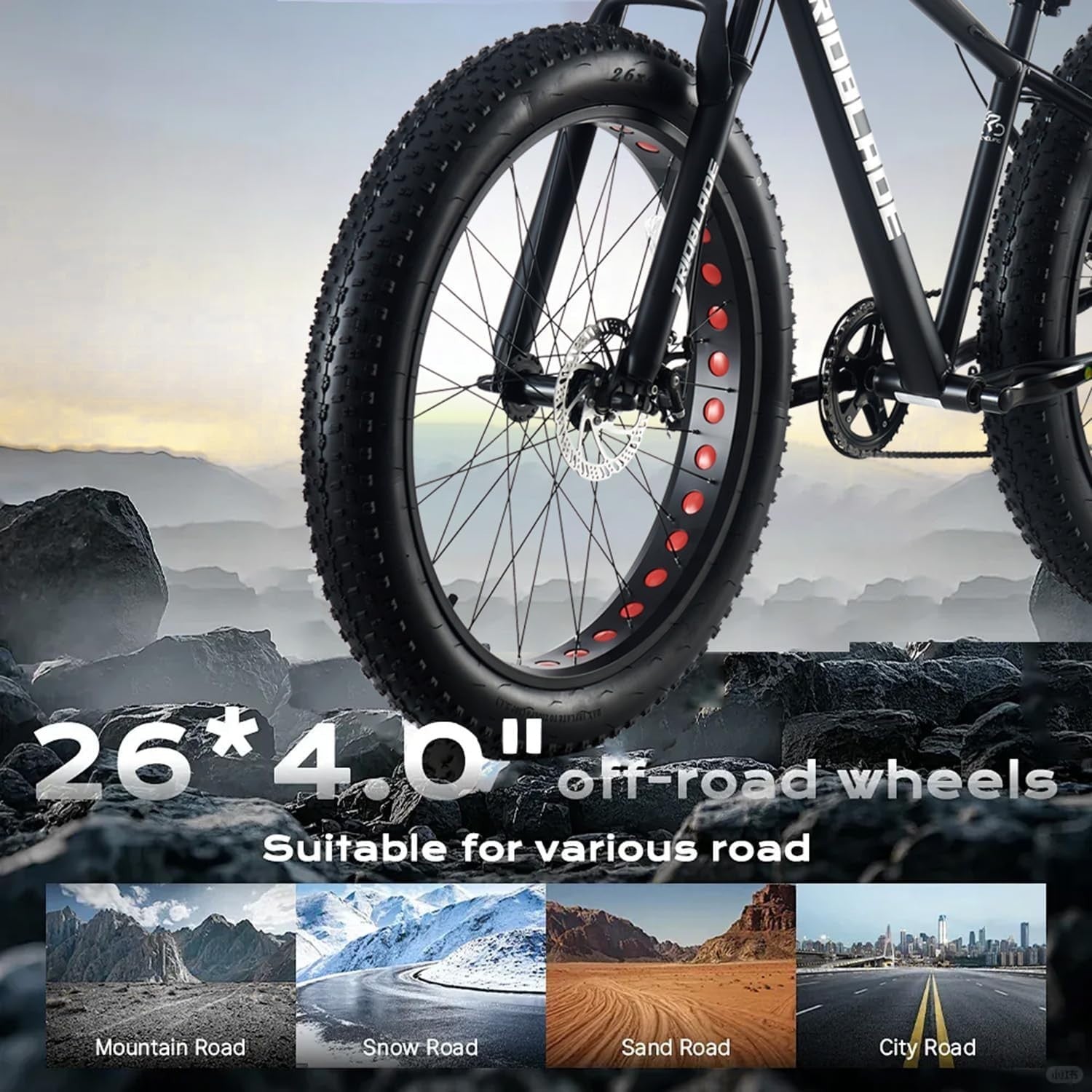 26" Fat Tyre Bike Mens Womens 7 Speed Full Suspension MTB Disc Brake