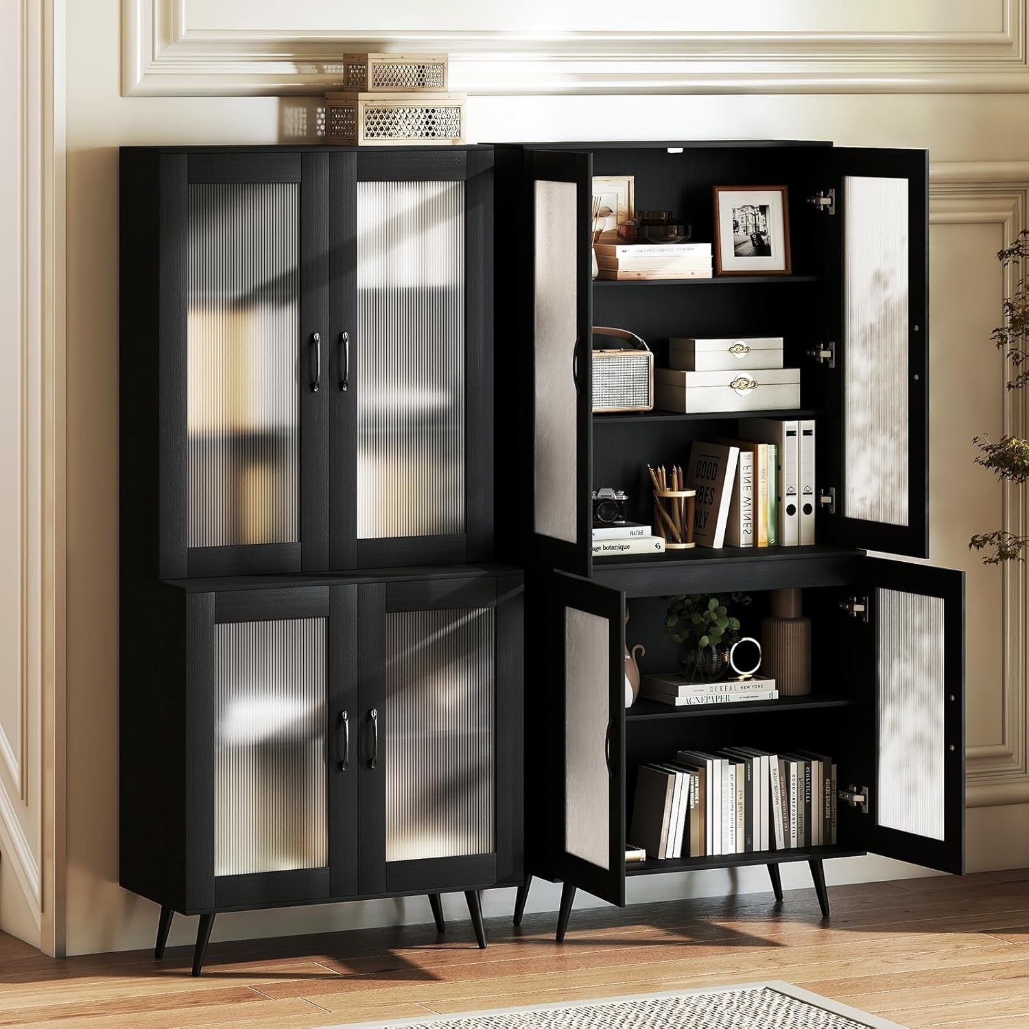Tall Kitchen Pantry Cupboard 5-Tier Storage Unit with Doors & Adjustable Shelves