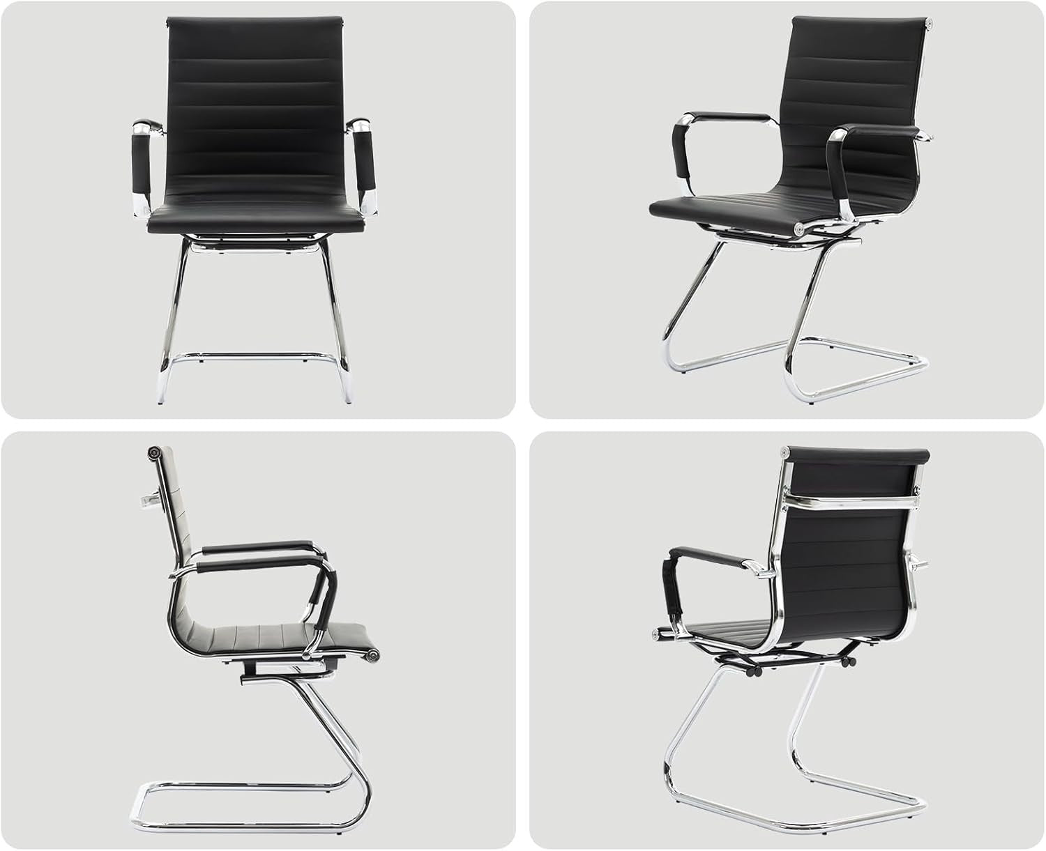 PU Leather Office Chair Set of 2 Metal Frame Conference Guest Black