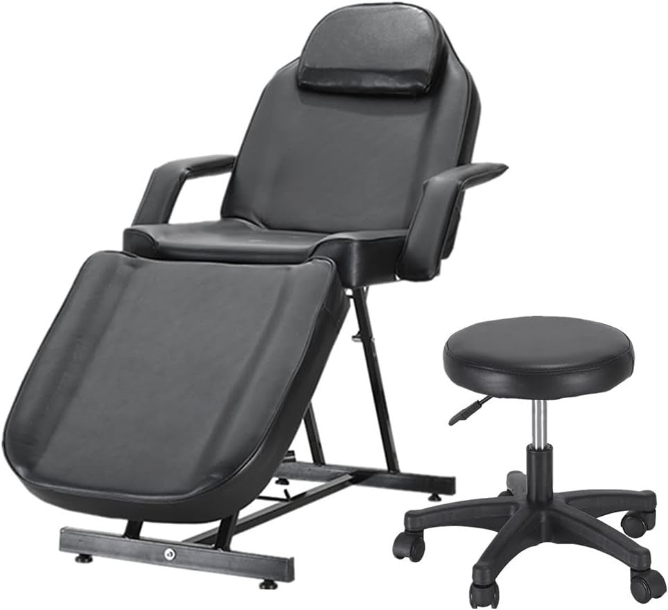Reclining Massage Bed Adjustable Beauty Salon Spa Tattoo Chair w/ Stool Black
