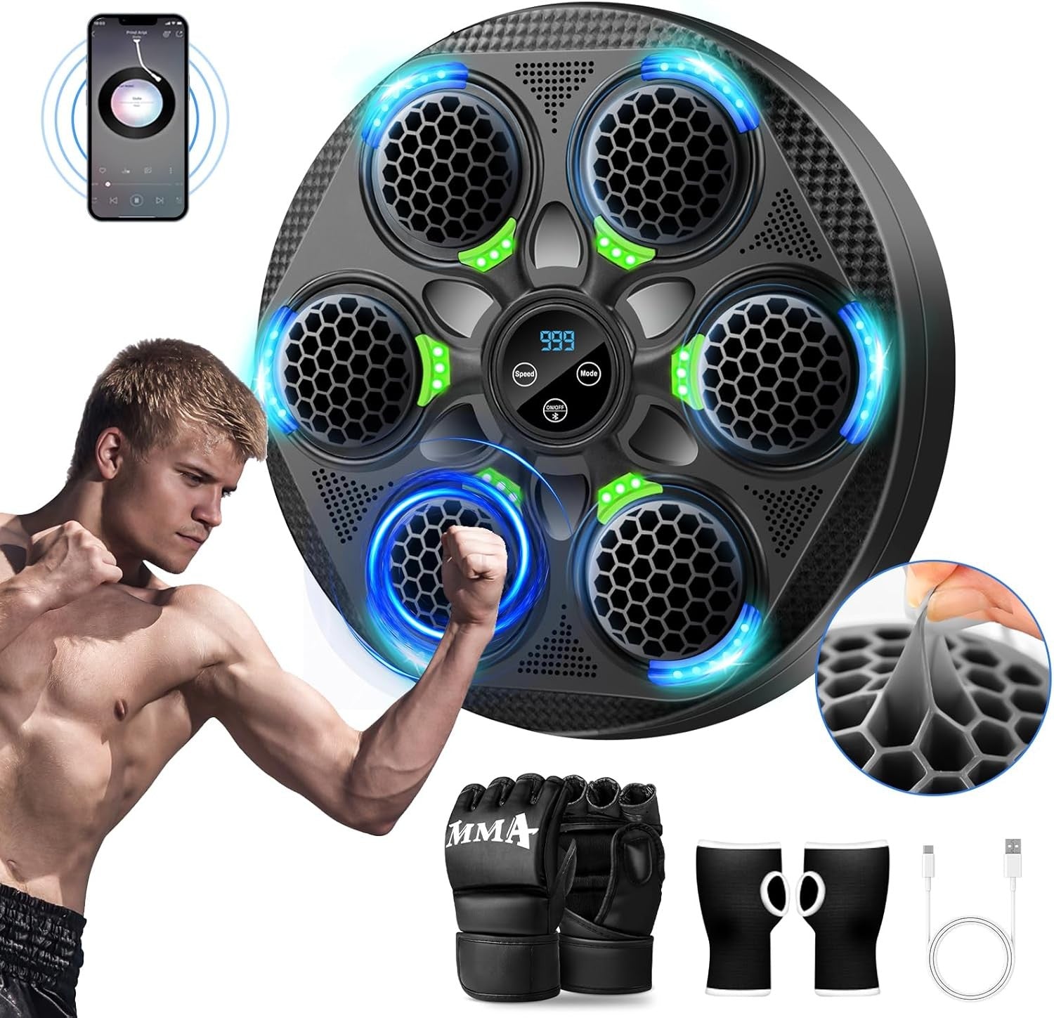 Music Boxing Machine Bluetooth LED Wall Mount Punch Trainer Home Gym Workout