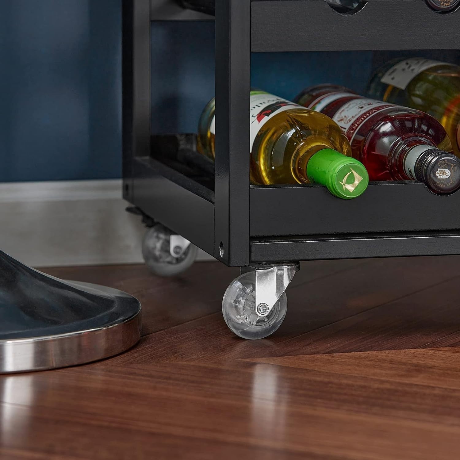 67x38x87cm Black Kitchen Trolley Wine Rack Cart