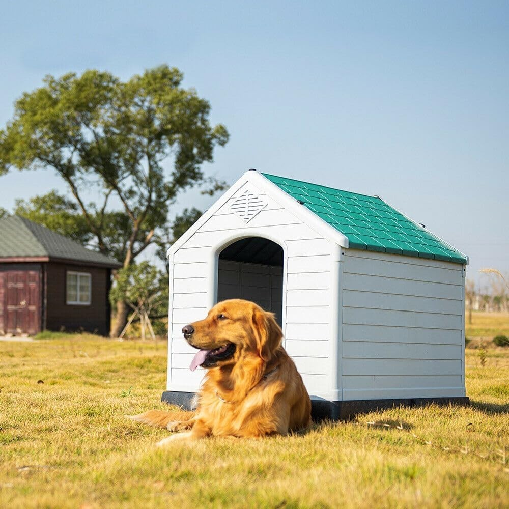 Weatherproof Plastic Dog Kennel | Indoor Outdoor Pet Shelter 72x66x71cm