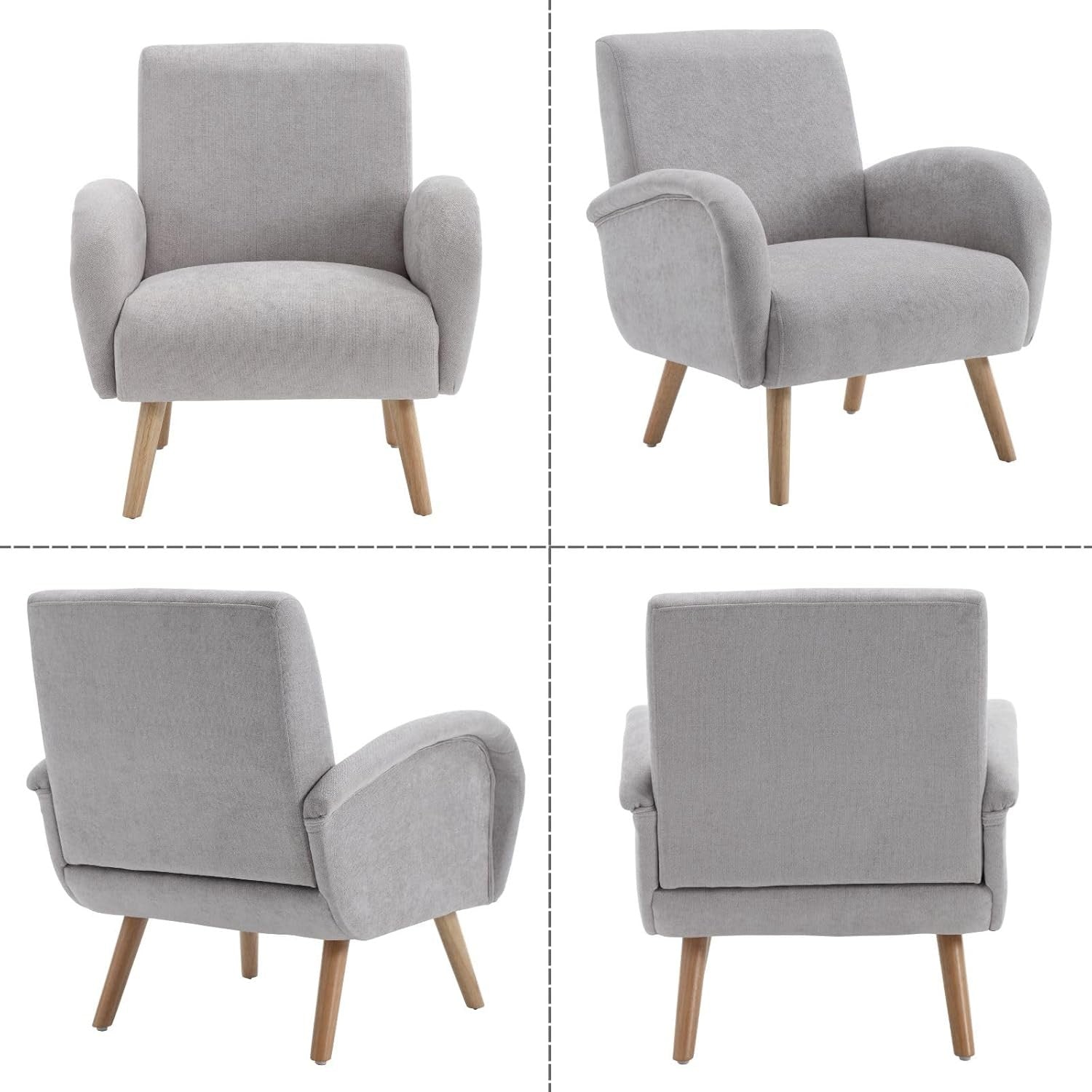 Grey Chenille Accent Tub Chair Wooden Legs Modern Armchair