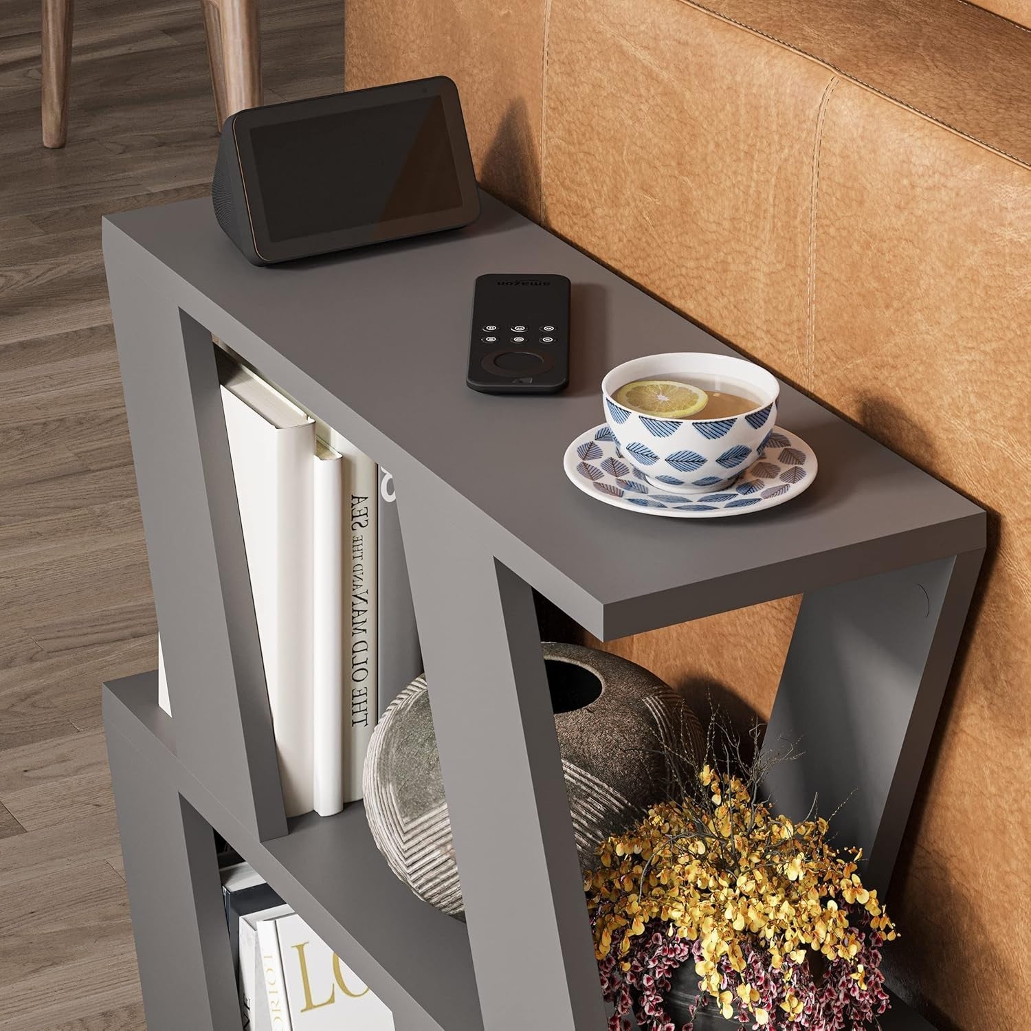 Slim 2 Tier Side Table with Storage | Space-Saving End Table for Living Room