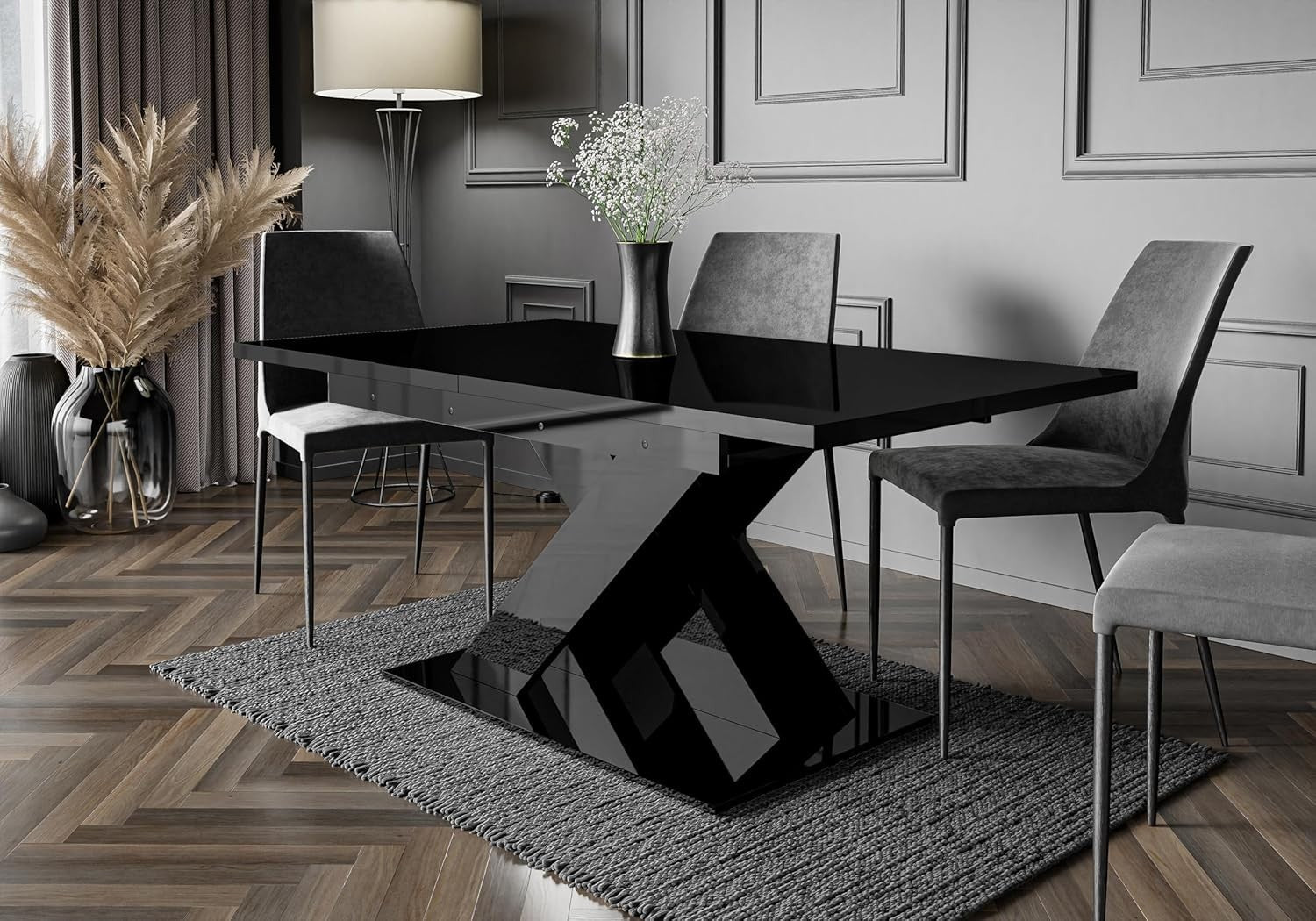 Black Gloss Extendable Dining Table Space-Saving Modern Folding 140-180cm