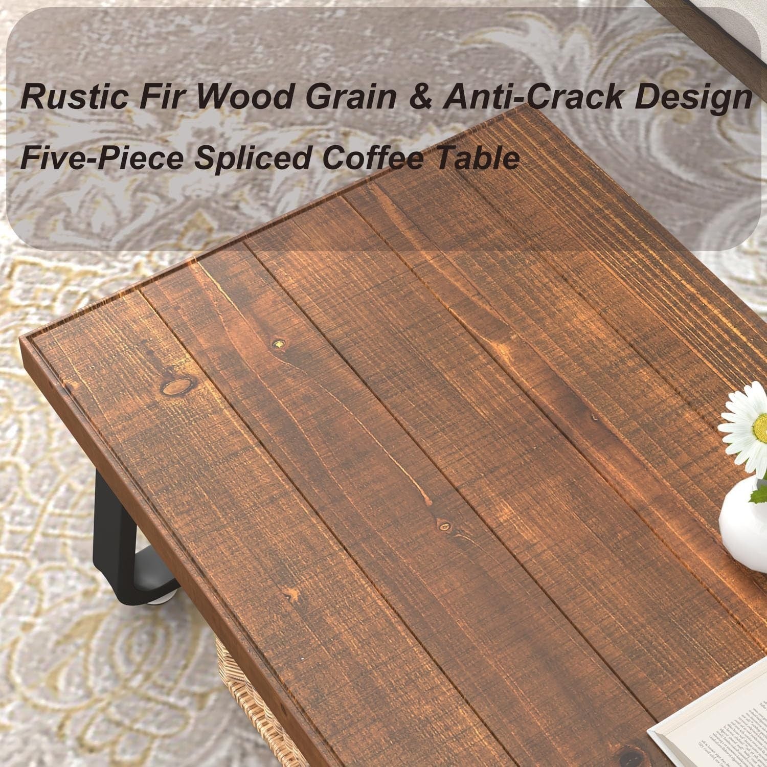 Rustic Wood Coffee Table 100CM – Industrial Metal Frame, Thick Top