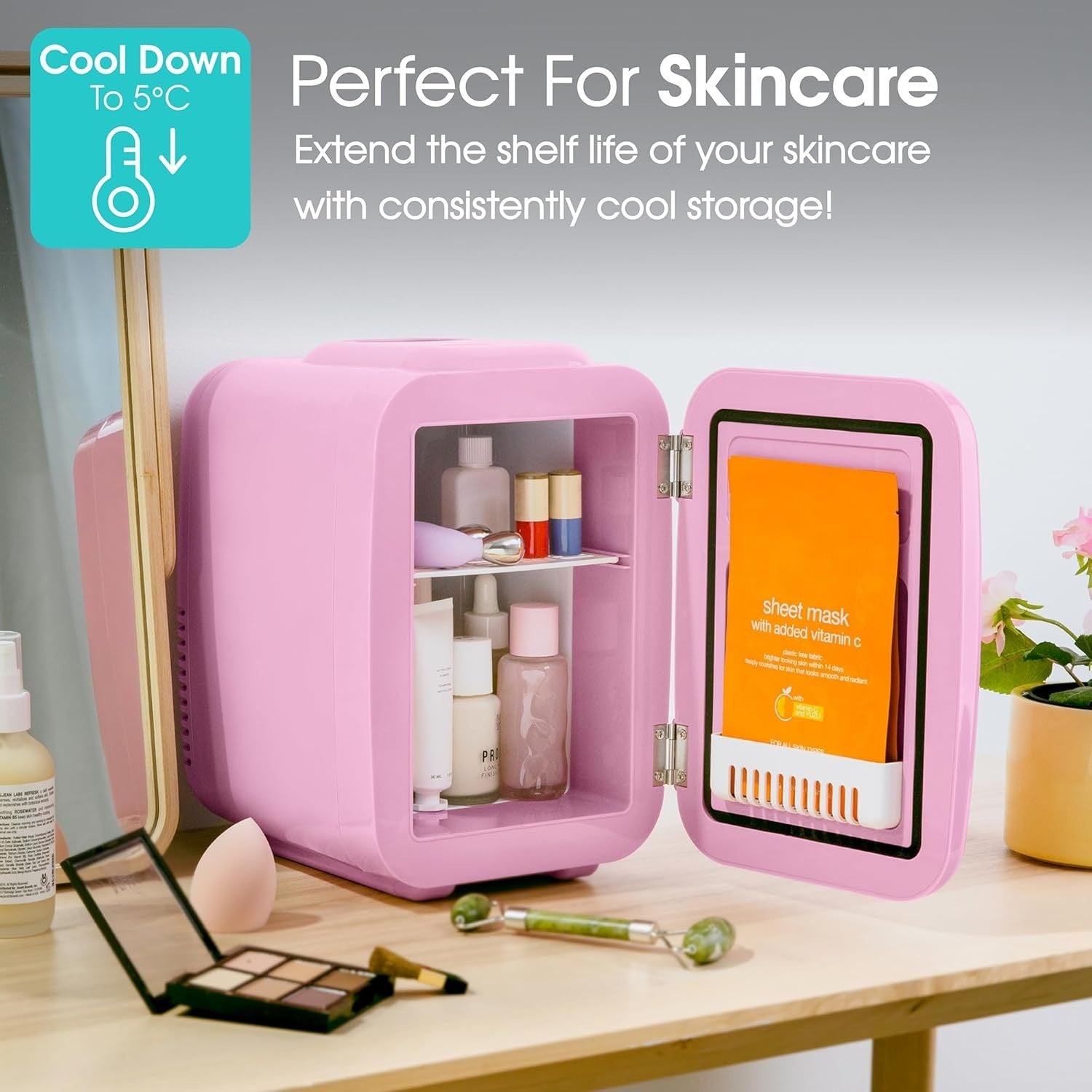 4L Mini Fridge Cooler & Warmer Portable Retro AC 12V Pink