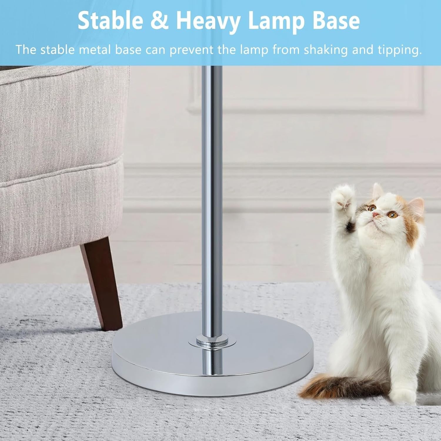 Dimmable 3-Light Floor Lamp Chrome Crystal Shades LED Compatible Tall Lamp