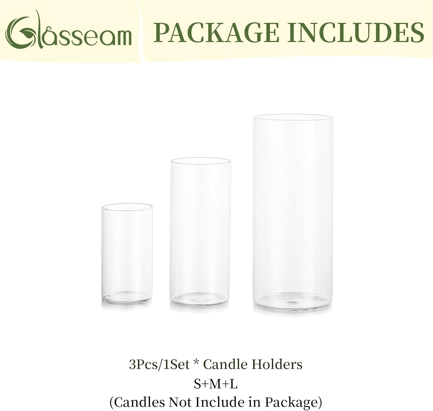 Glass Hurricane Candle Holders Set of 3 Clear Cylinder Wedding Table Decor