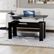 Lift Up Coffee Table with Hidden Storage & Shelf – Modern Black, 100x48cm