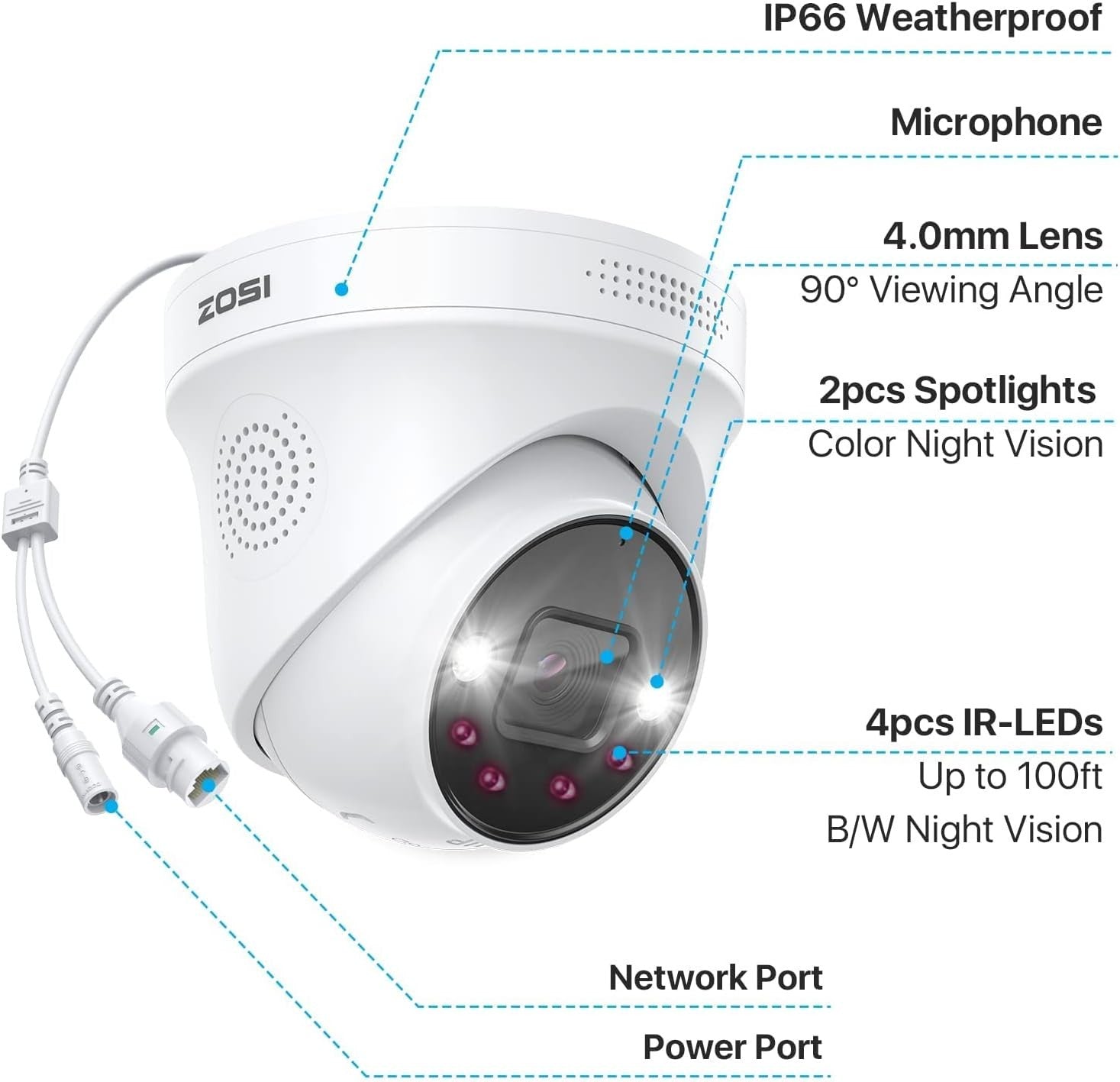 4K PoE Security Camera AI Person Vehicle Detection Color Night Vision