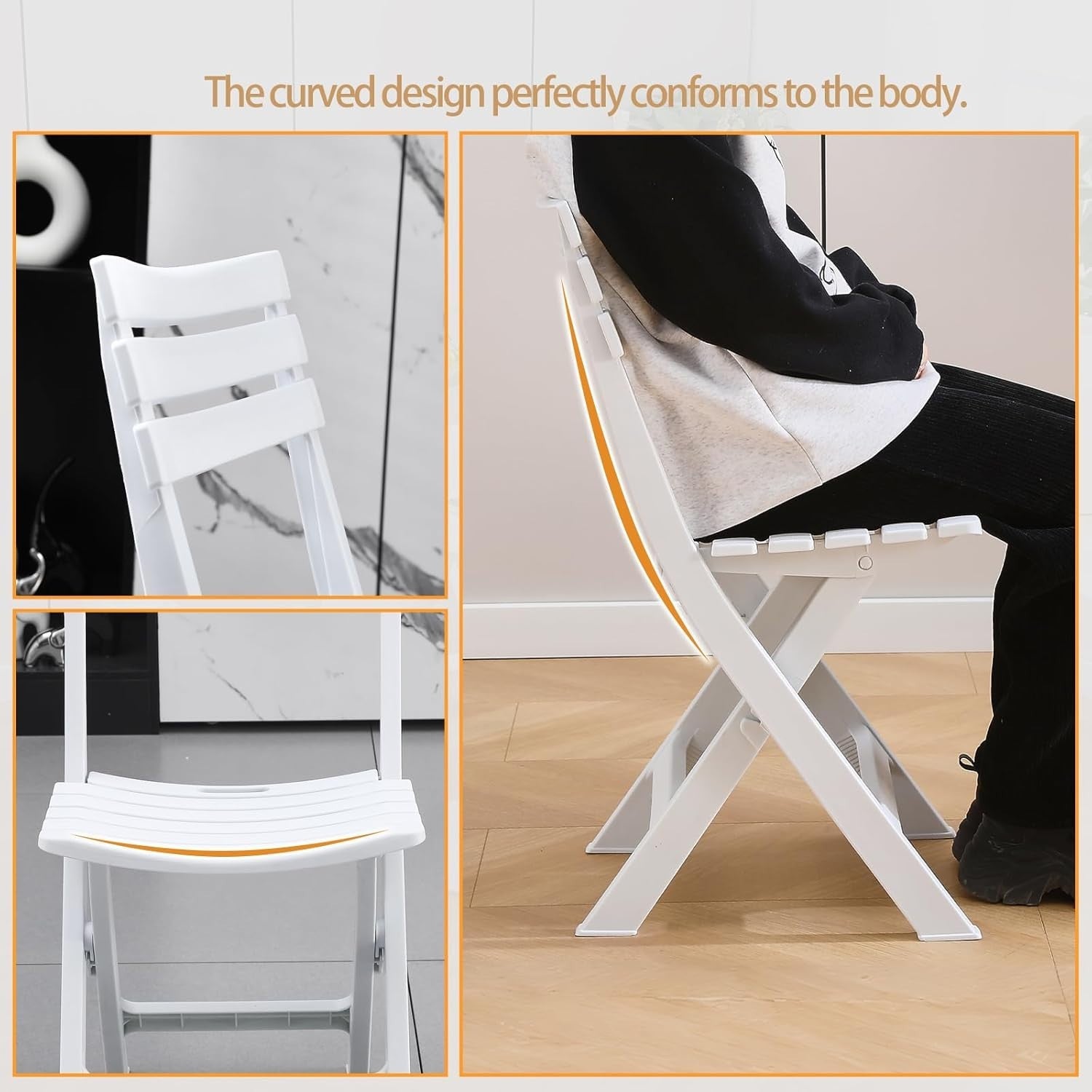 White Folding Chairs Set of 4 Stackable Outdoor Indoor Garden Seating
