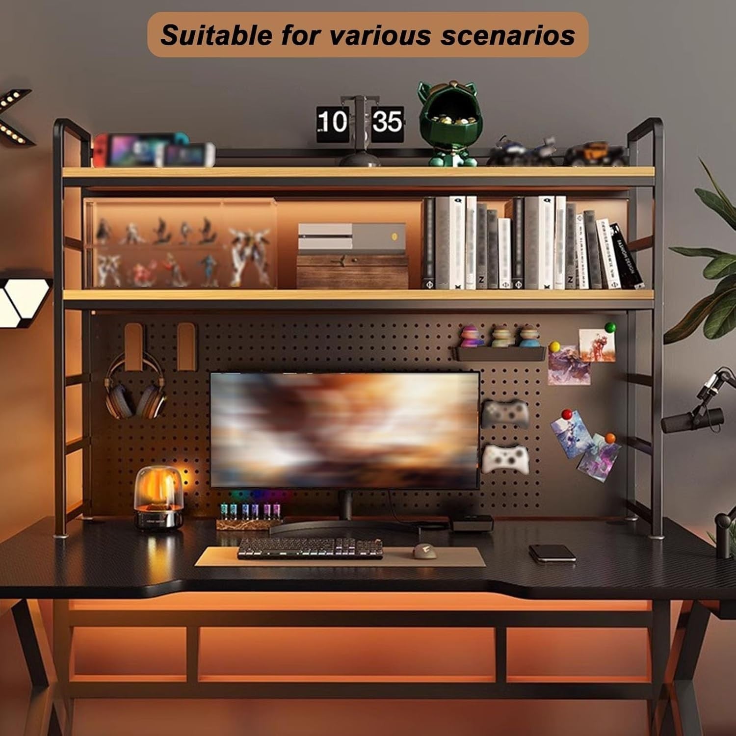 2-Tier Desktop Bookcase Metal/MDF Desk Organizer Shelf 90cm Black