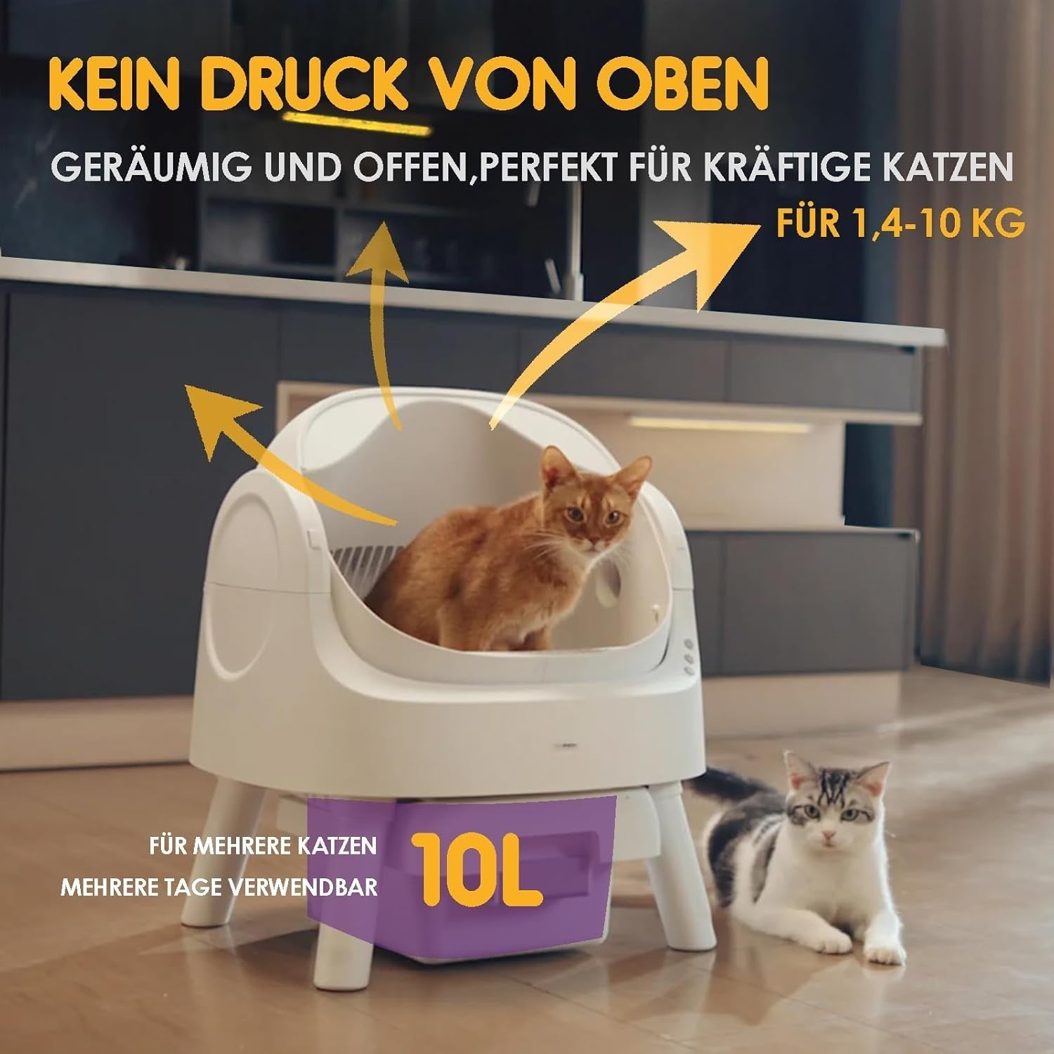 Self Cleaning Cat Litter Box XXL Open Top Auto Clean Large Multi Cat
