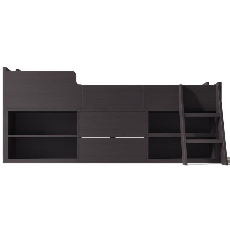 Kids Cabin Bed Mid Sleeper with Drawers Shelves Taupe 3FT Storage Wooden Frame
