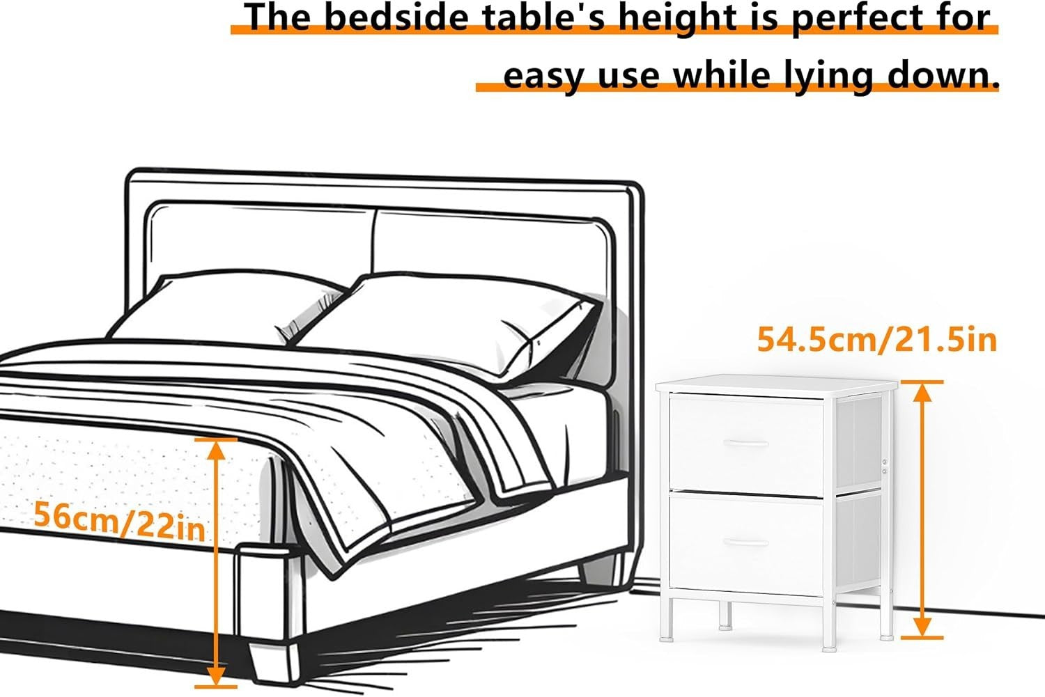 Set of 2 White Bedside Tables with Fabric Drawers | Metal Frame Storage Cabinets
