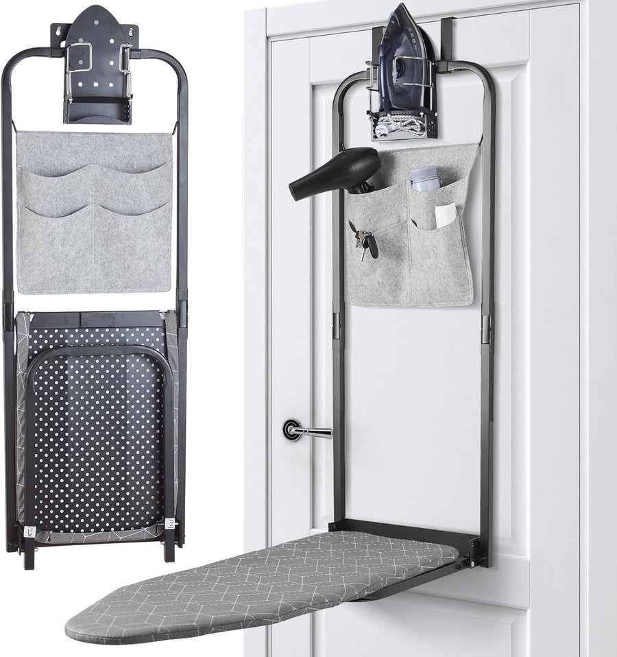 Over Door Ironing Board Space Saving Hanging Foldaway with Iron Holder