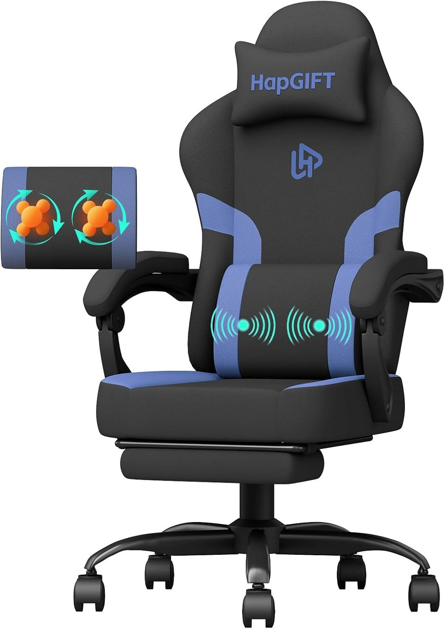 Gaming Chair w/ Footrest Massage Lumbar Recliner 300lbs
