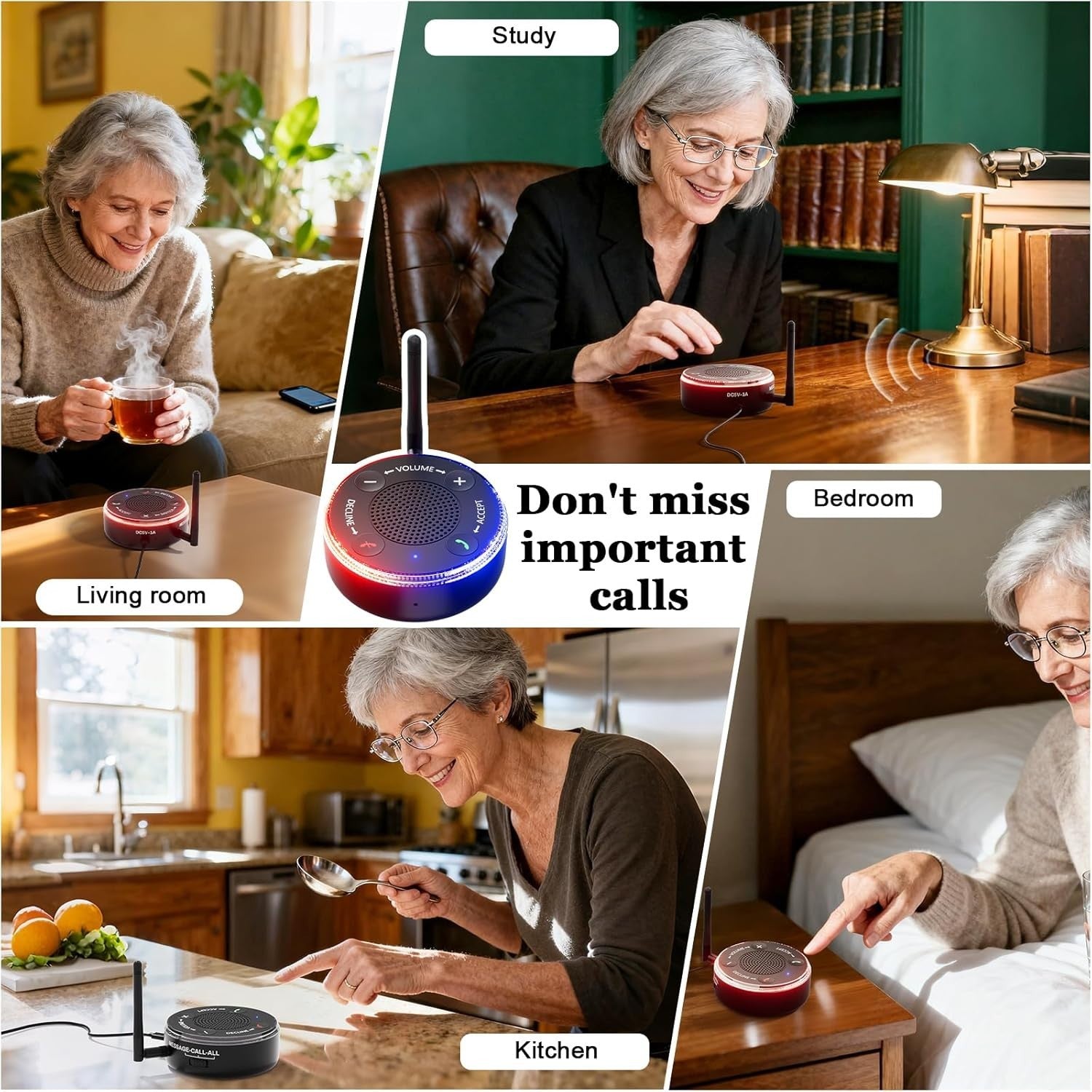 Phone Ringer Amplifier Loud 116dB LED Flash Bluetooth Speaker for Cell Calls