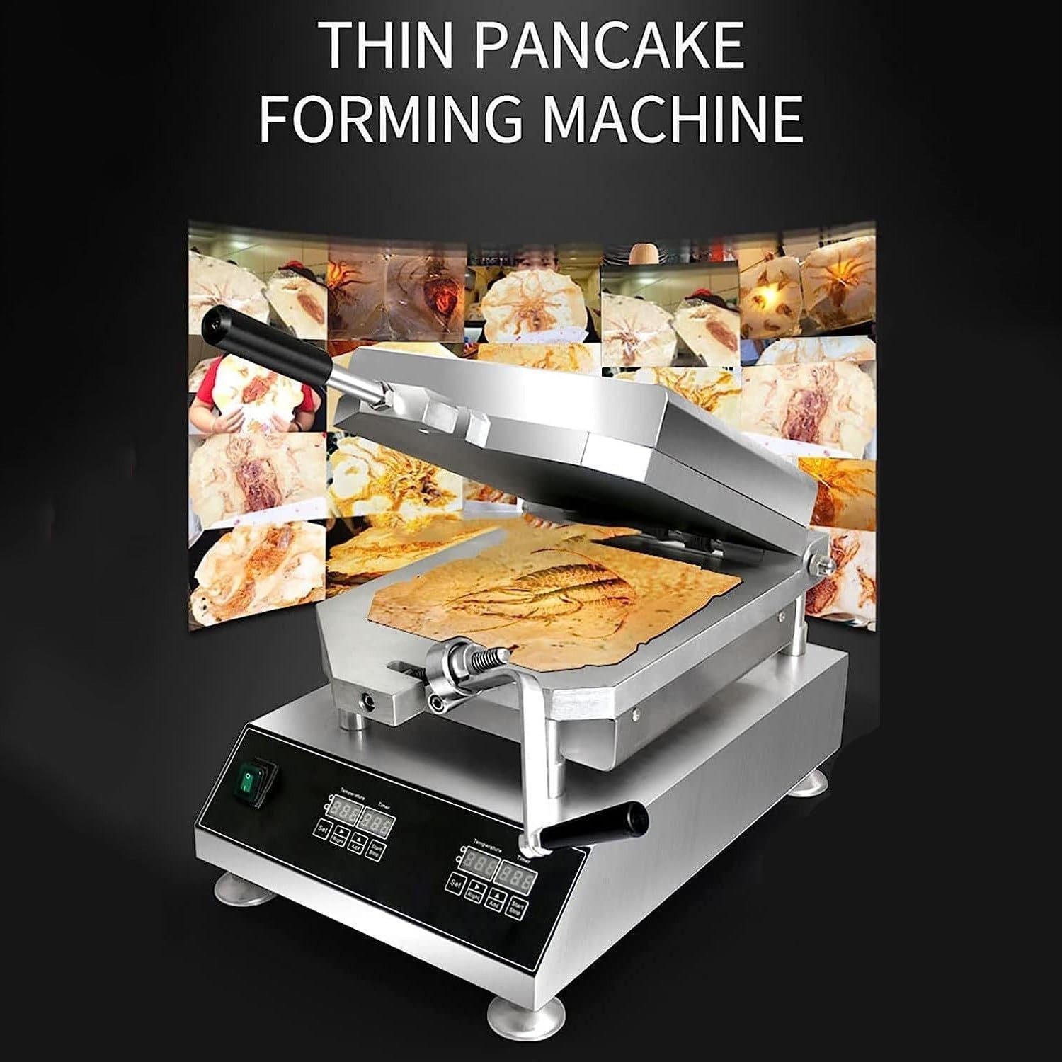 2800W Prawn Tako Senbei Maker, 30x30cm Crepe Grill Seafood Roaster