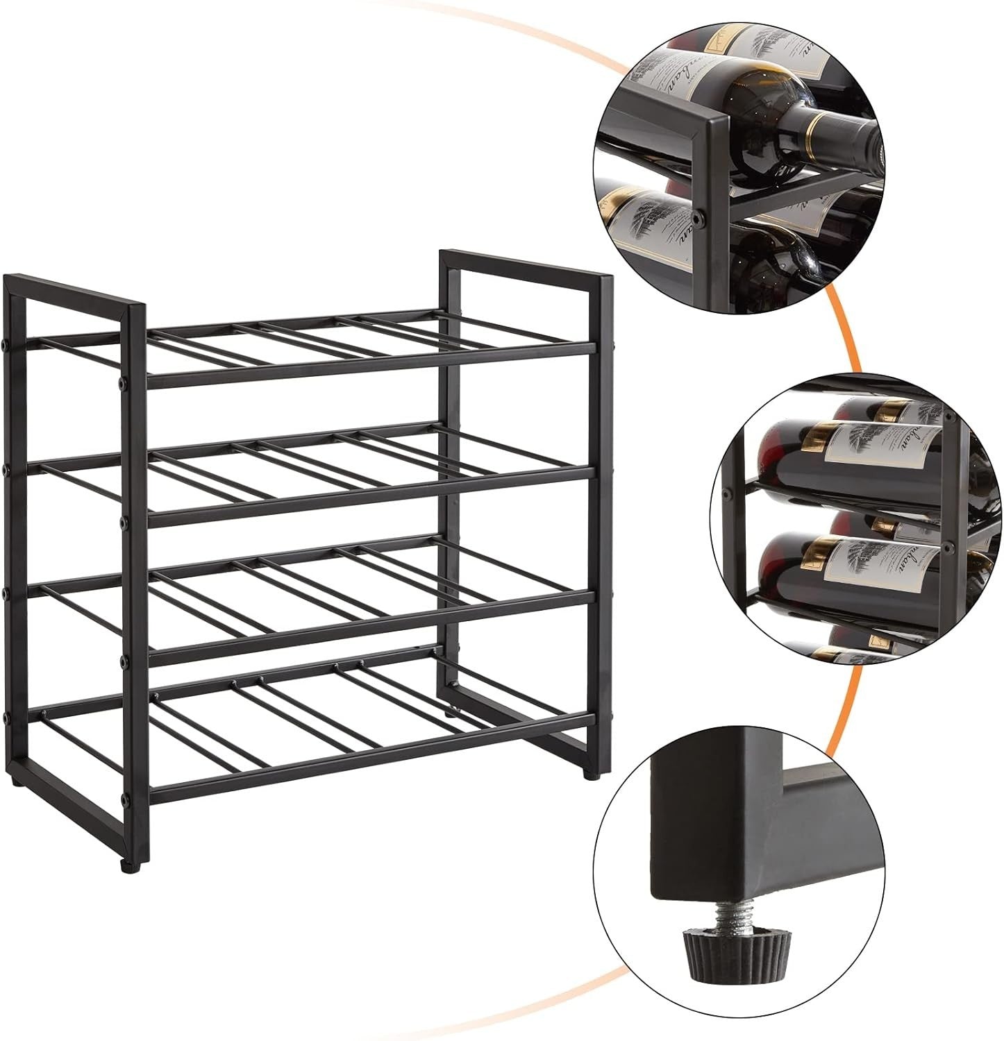 Wine Rack 16 Bottle 4 Tier Metal Freestanding Countertop Storage Shelf Black