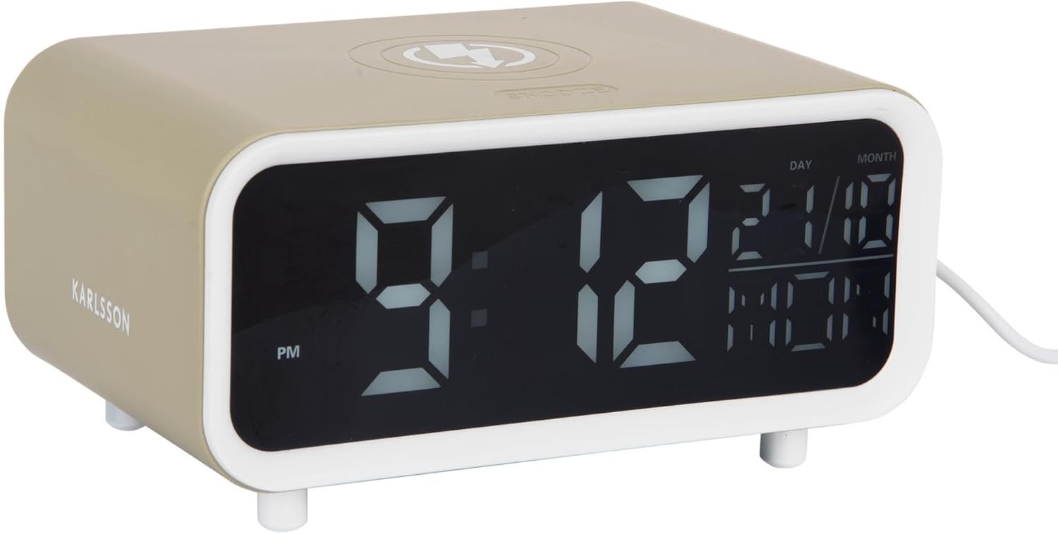 LED Alarm Clock Wireless Phone Charger Day Date Display Bedside Desk