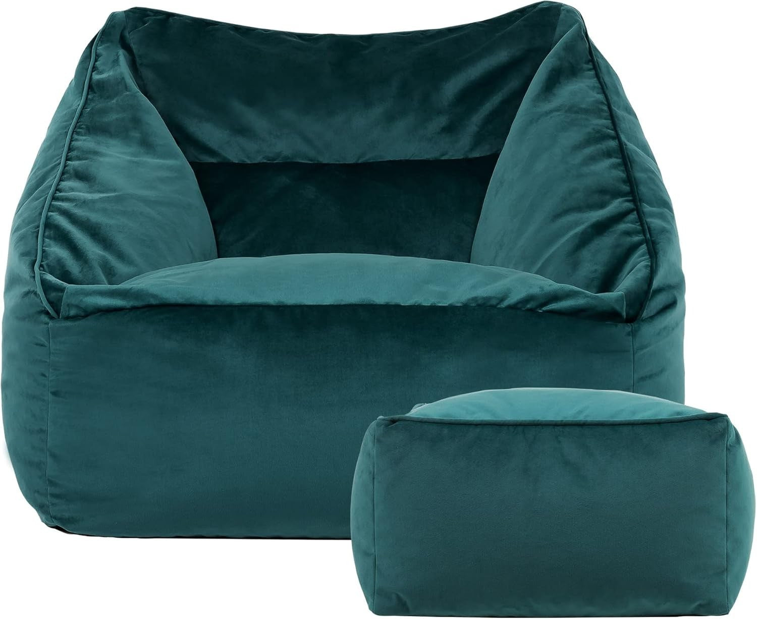 Teal Green Velvet Bean Bag Chair Set Adult Armchair with Footrest Lounge