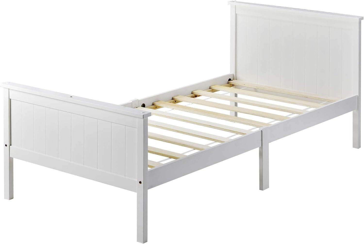 Wood Bed Frame 90x190cm White Pine Kids Single Slat Compact Durable UK