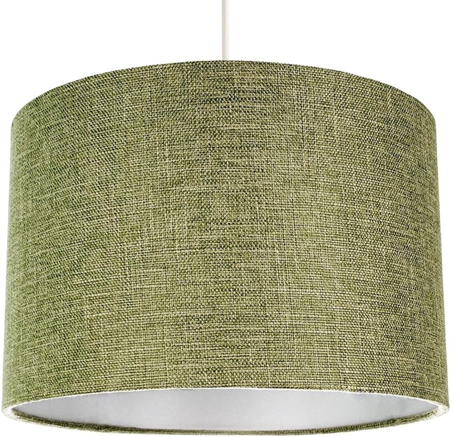 Olive Sage Green Drum Lampshade 35cm Linen Table Pendant Shade