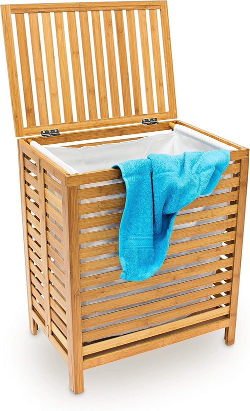 100L Natural Bamboo Laundry Hamper with Lid & Liner – Large Wooden Laundry Baske