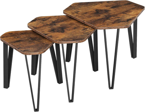 3pc Nesting Coffee Tables Set 51.9cm Industrial Side End Table Rustic Brown