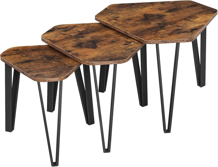 3pc Nesting Coffee Tables Set 51.9cm Industrial Side End Table Rustic Brown