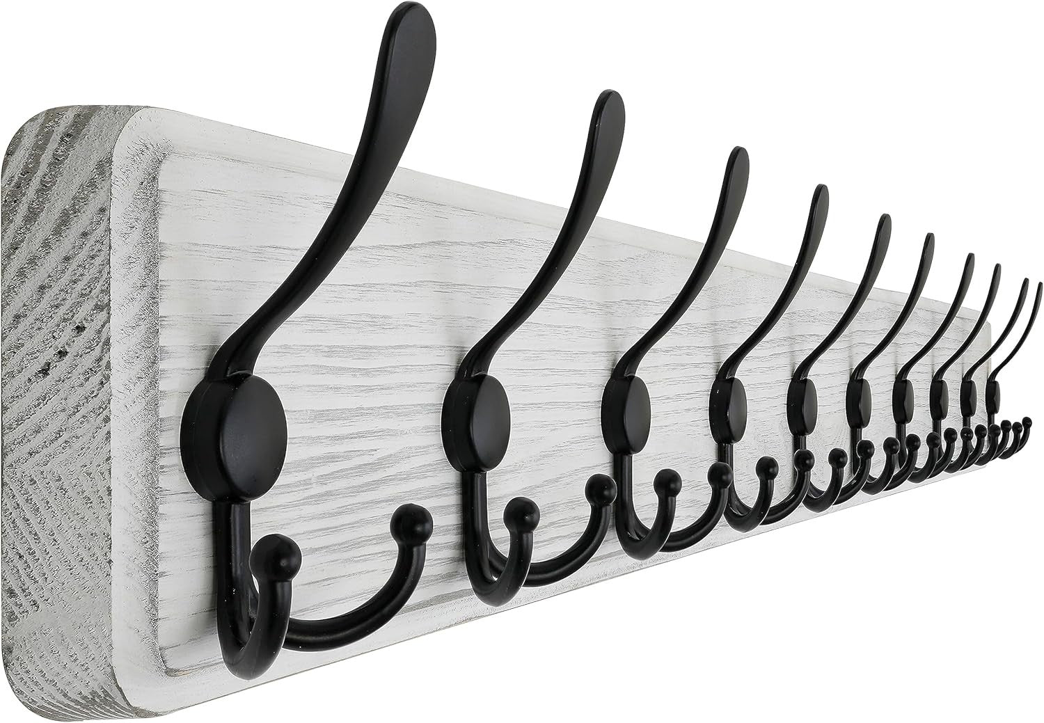 Weathered White Wooden Wall Coat Rack 38" | Heavy Duty 10 Hook Rustic Organizer