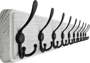 Weathered White Wooden Wall Coat Rack 38" | Heavy Duty 10 Hook Rustic Organizer