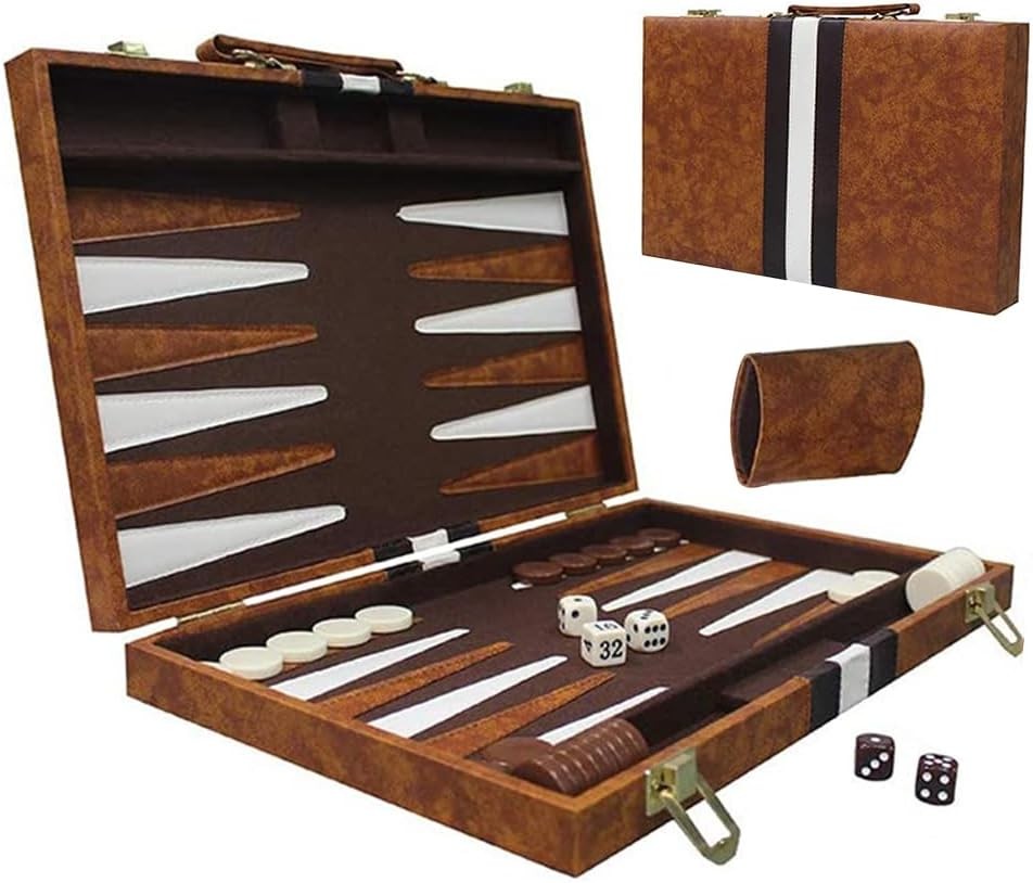 11 Inch Wooden Backgammon Travel Set Folding Strategy Board Game with Dice