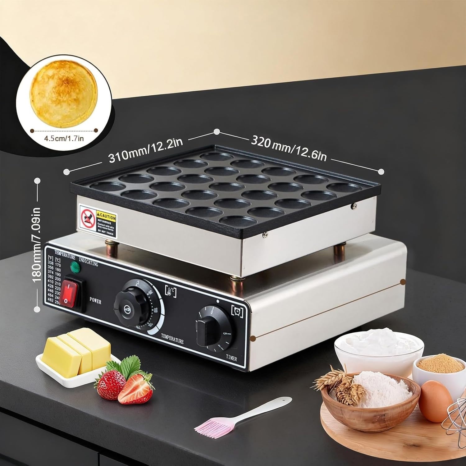 Commercial Mini Dutch Pancake Maker 25-Hole Non-Stick Electric 900W