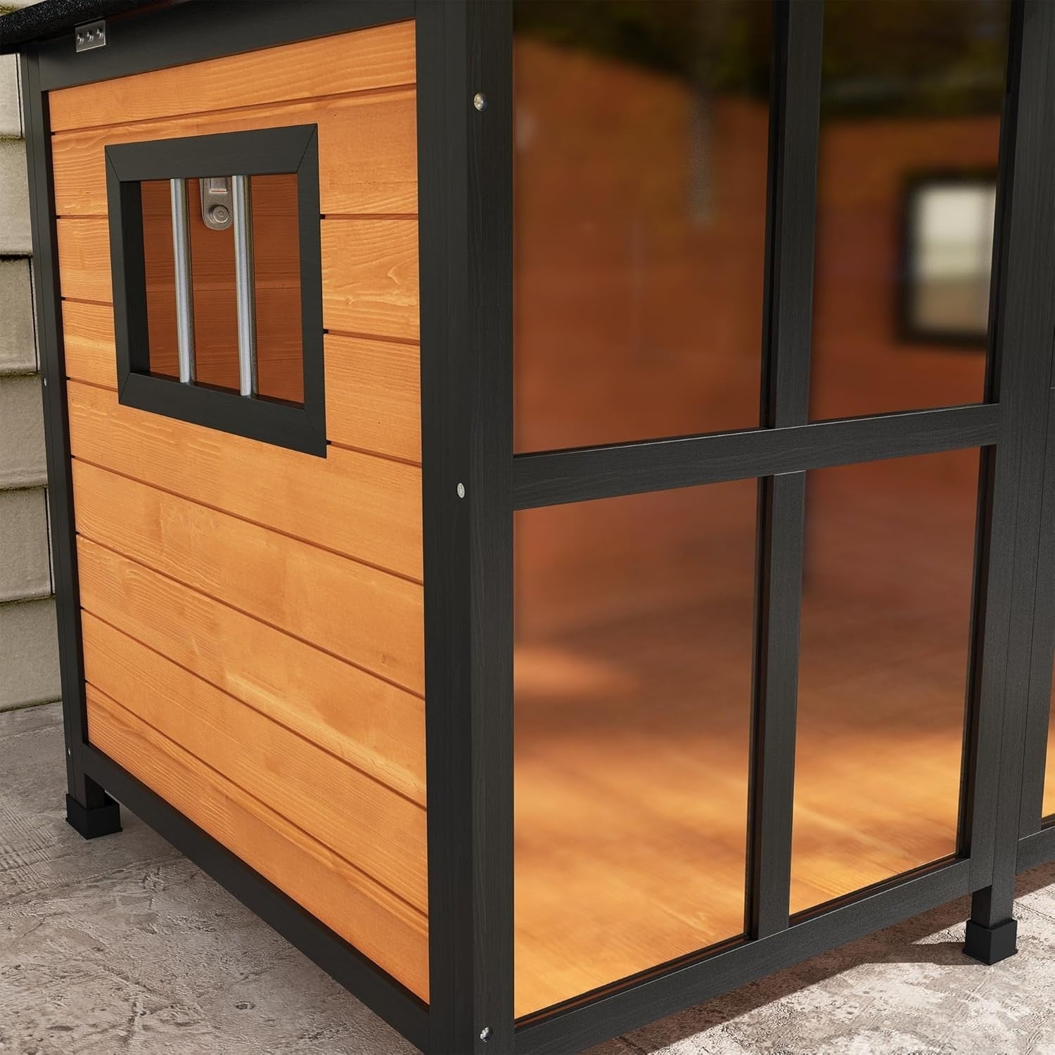 Large Wooden Outdoor Dog Kennel with Roof, Windows & Removable Floor