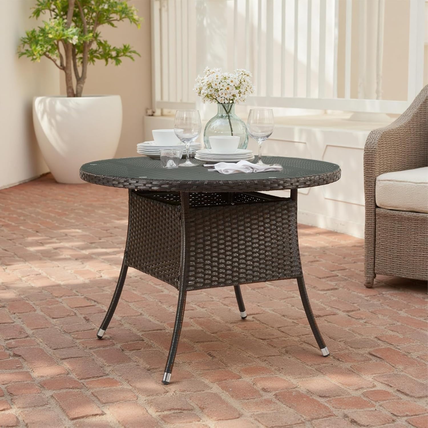 5pc Rattan Garden Dining Set w/ Cushions & 120cm Rectangular Table