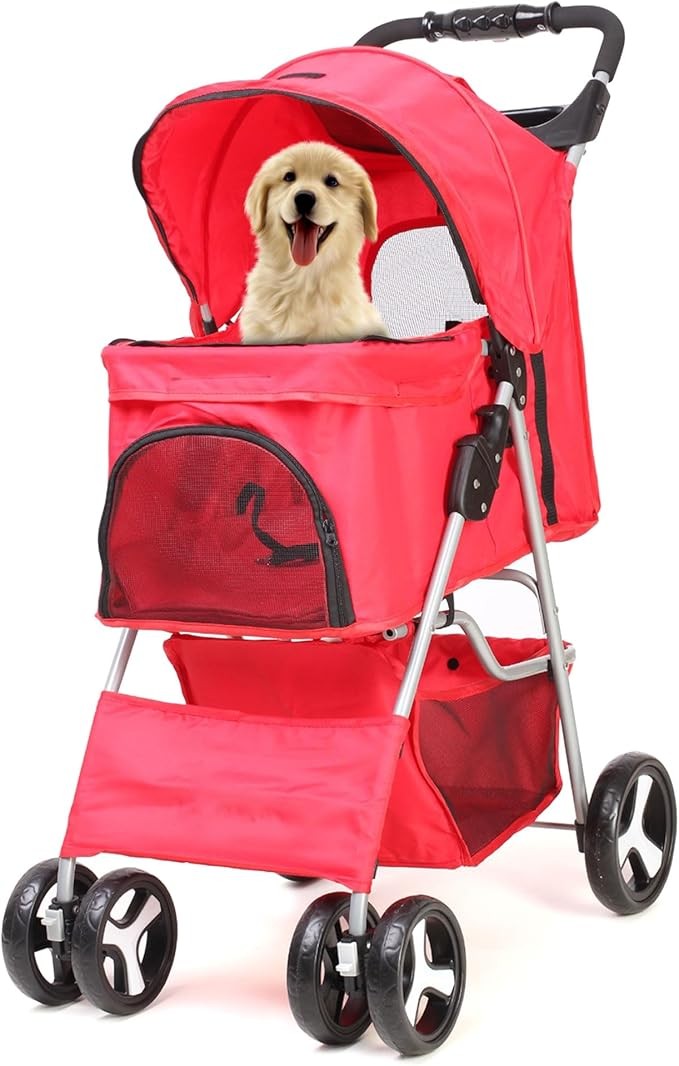 Dog Stroller Rain Cover Foldable Pet Small Medium Dogs Cats Pushchair